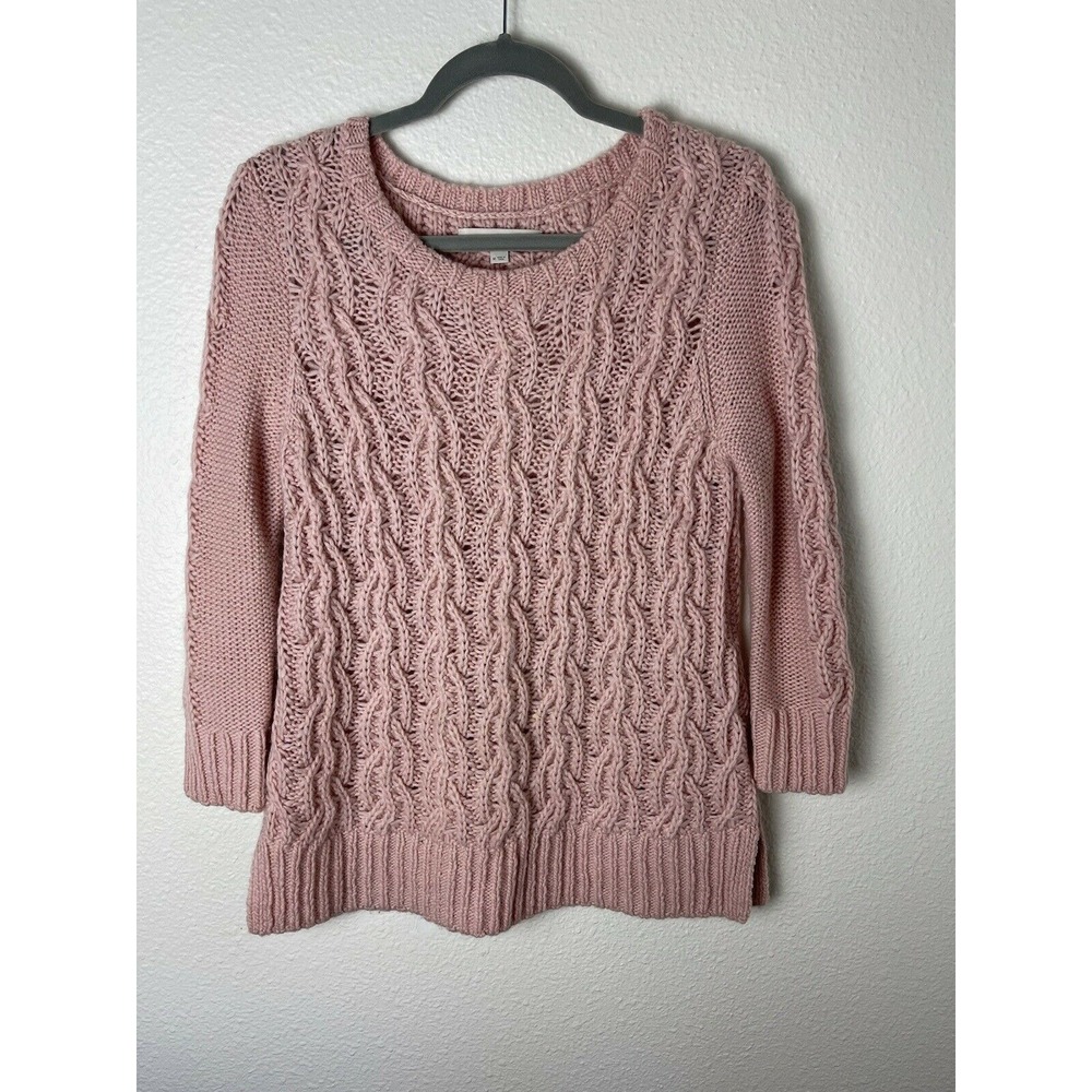 Women' Ann Taylor LOFT Pink Blush Chunky Knit 3/4 Sleeve Boatneck Sweater Sz M
